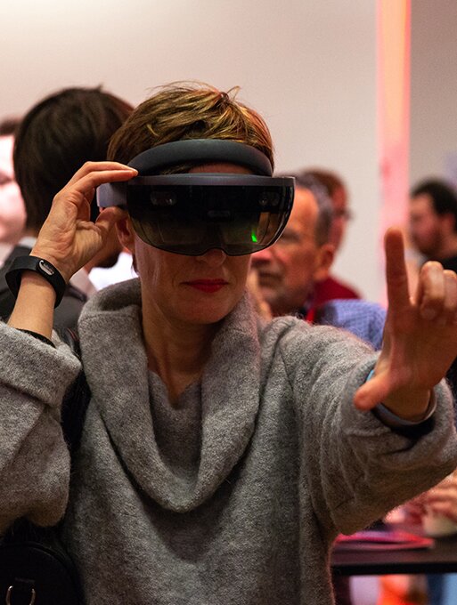 Person using a virtual reality mask